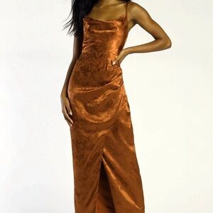 Lulu's under the moonlight rust Brown Sleeveless Slit Maxi Gown